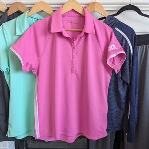 Under Armour HeatGear Pink Athletic Polo Shirt Women’s Large Golf Tennis